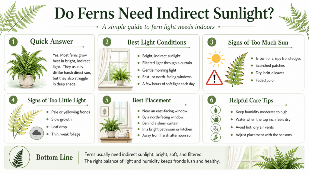 do ferns need indirect sunlight